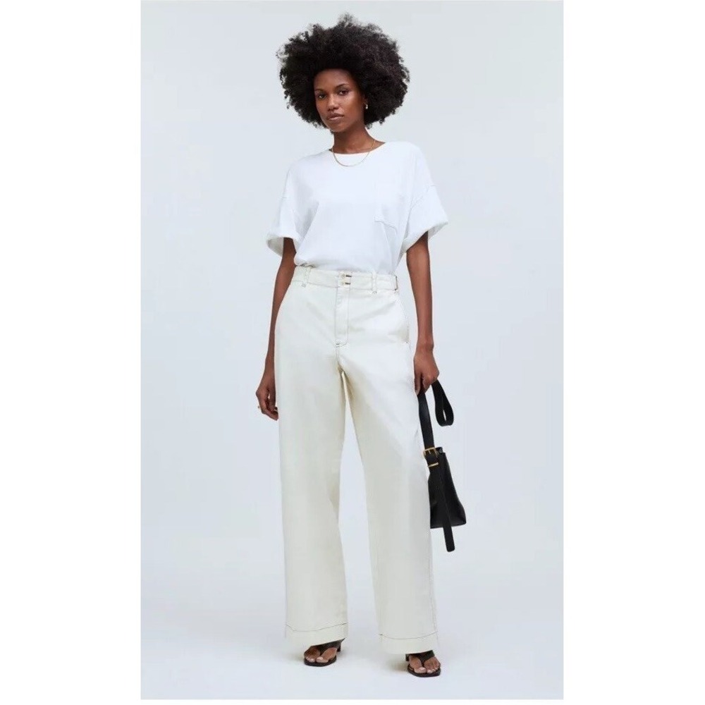 Madewell Button Tab Wide Leg Pant Antique‎ Cream Beige Size 10 NWT